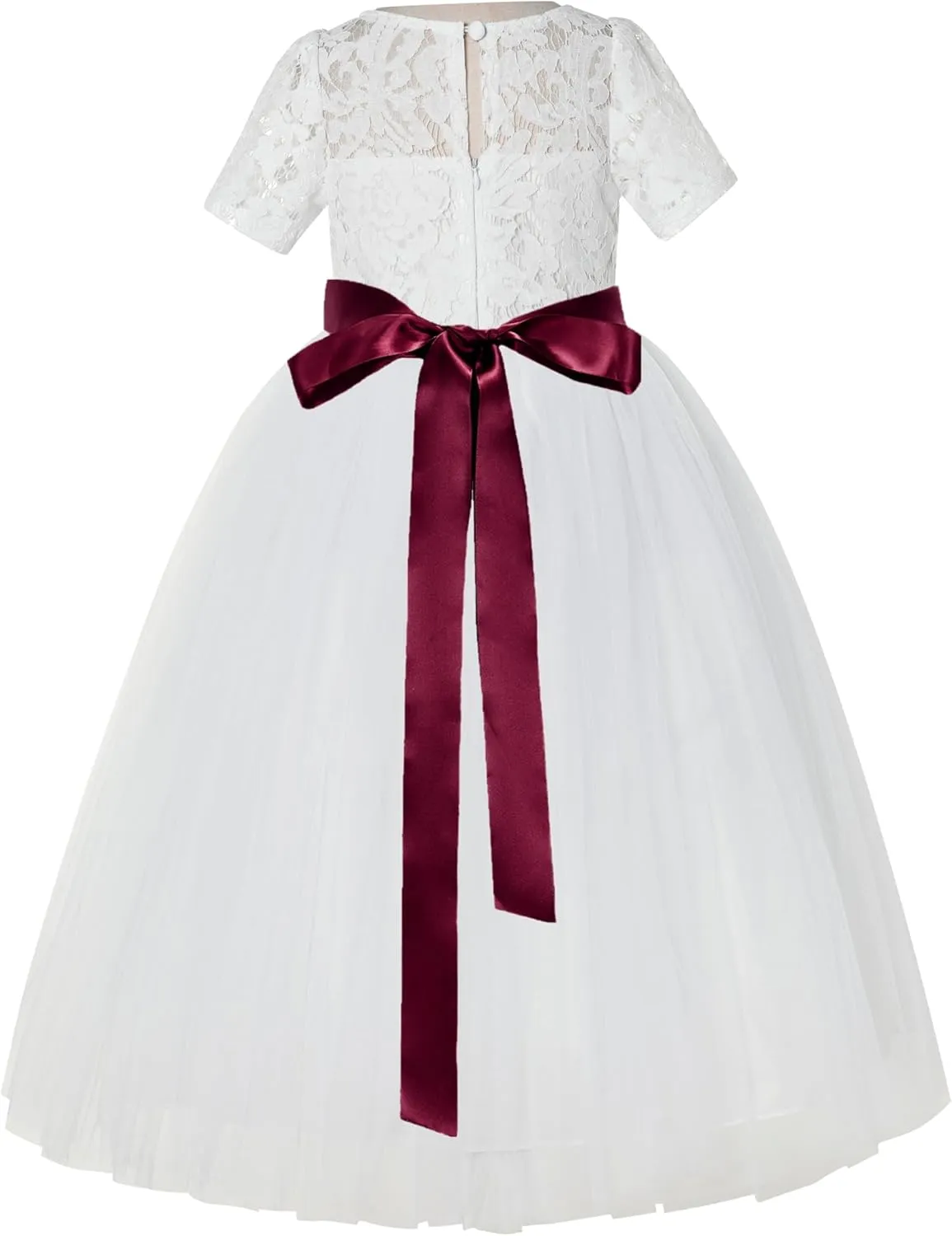Floral Lace Tulle Flower Girl Dresses with Sleeves for Bridesmaid LG2R3