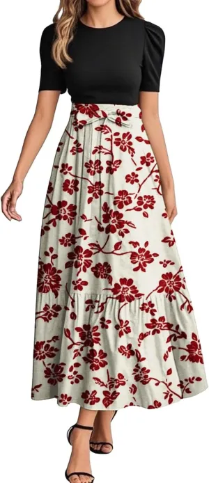 Floral Long Dress for Women 2025 Plus Size Wrap Maxi Dress Short Sleeve Elegant A Line Outfit