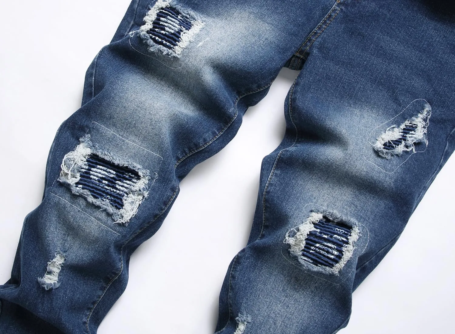 FREDD MARSHALL Men's Skinny Slim Fit Ripped Distressed Stretch Jeans Pants