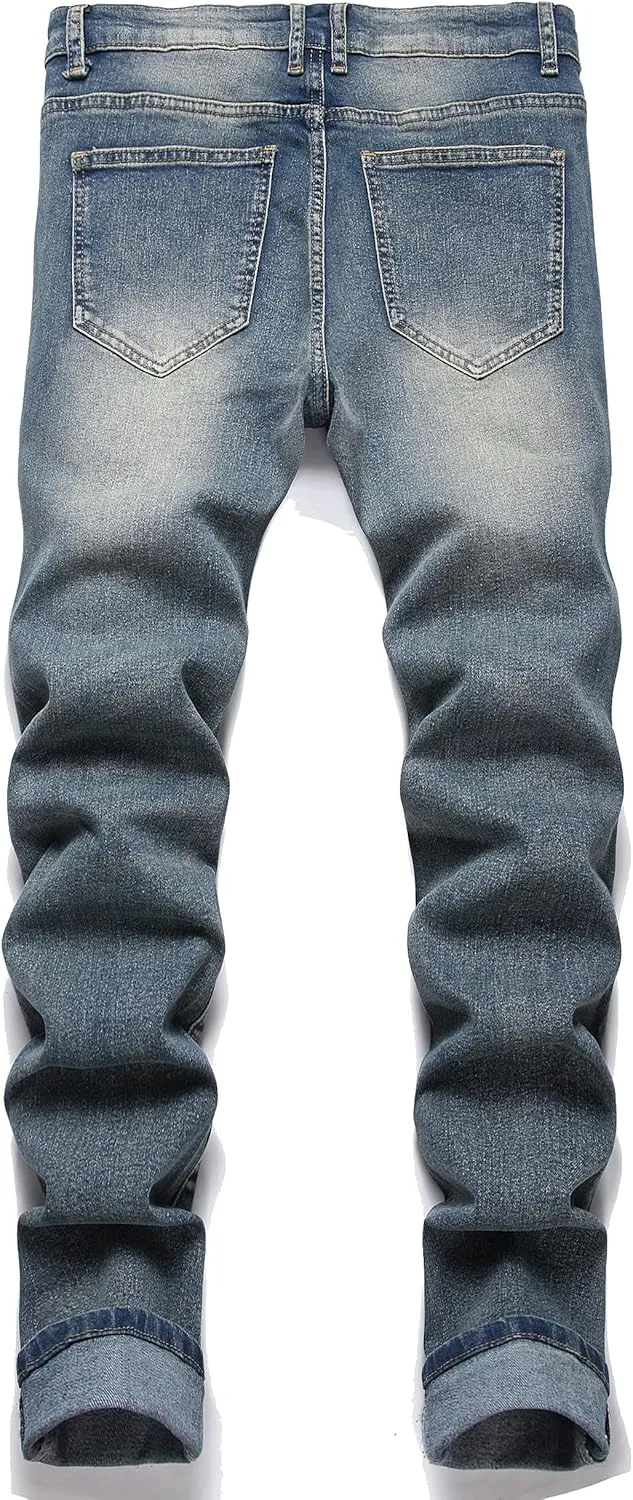 FREDD MARSHALL Men's Skinny Slim Fit Ripped Distressed Stretch Jeans Pants