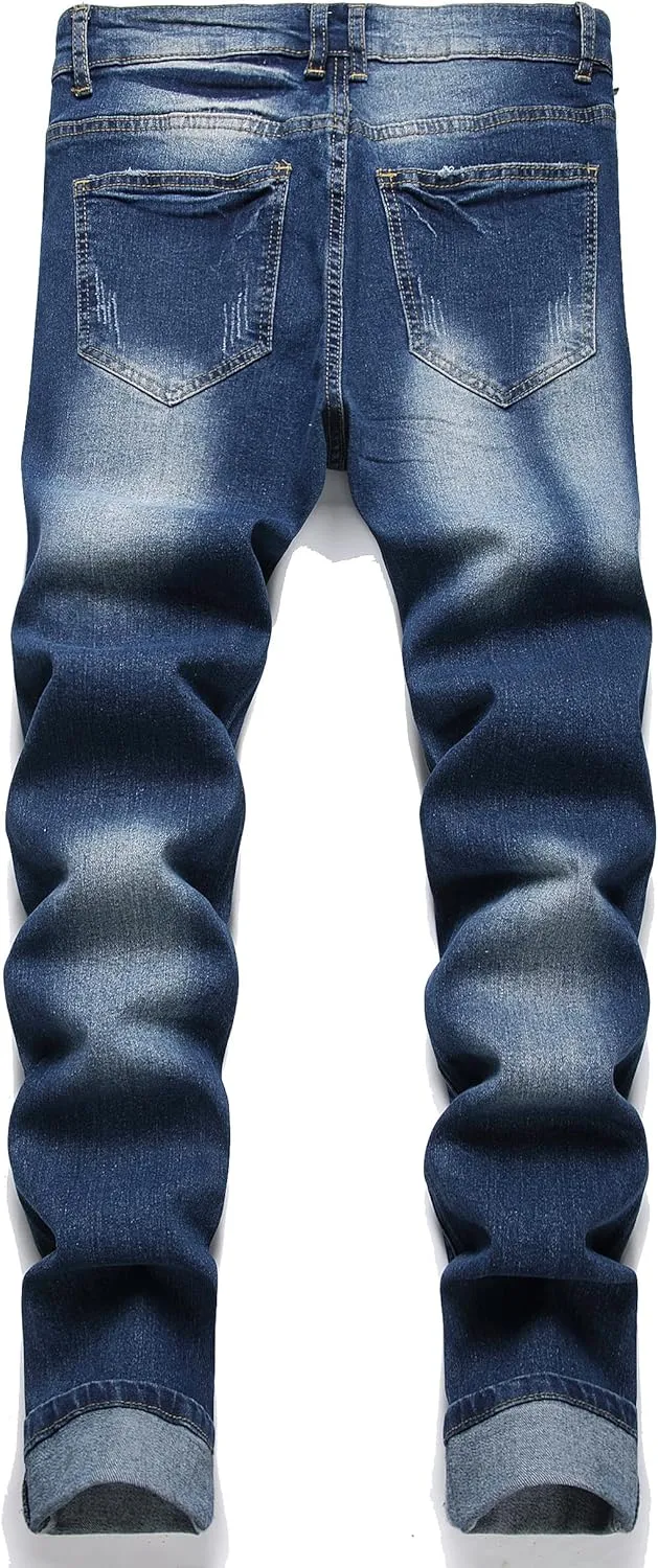FREDD MARSHALL Men's Skinny Slim Fit Ripped Distressed Stretch Jeans Pants