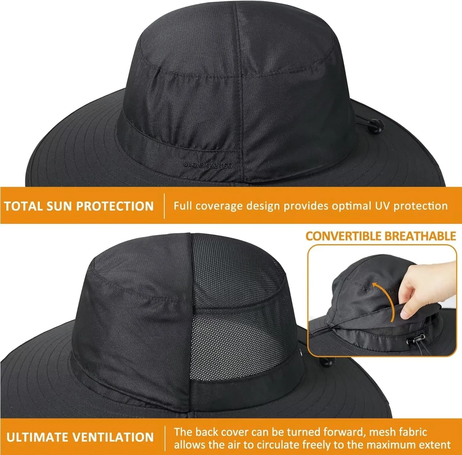 GADIEMKENSD Foldable Sun Hats - Full Coverage, Convertible Breathable, UPF 50 