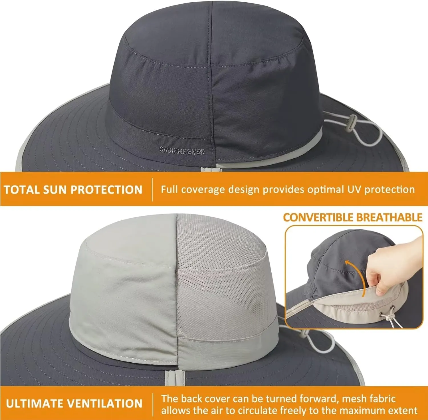 GADIEMKENSD Foldable Sun Hats - Full Coverage, Convertible Breathable, UPF 50 