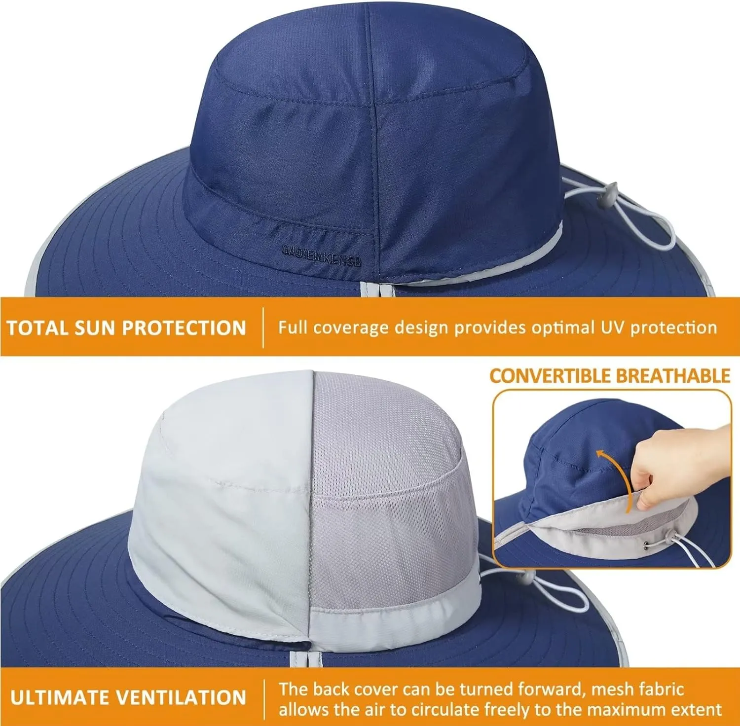 GADIEMKENSD Foldable Sun Hats - Full Coverage, Convertible Breathable, UPF 50 