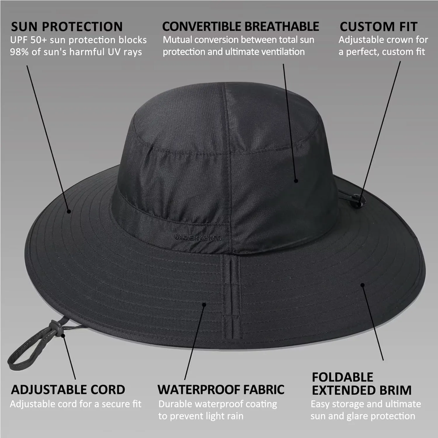 GADIEMKENSD Foldable Sun Hats - Full Coverage, Convertible Breathable, UPF 50 