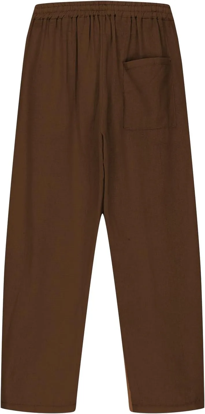 Girls Linen Harem Pants Summer Casual Loose Lightweight Solid Drawstring Vacation Palazzo Wide Leg Pants with Pockets