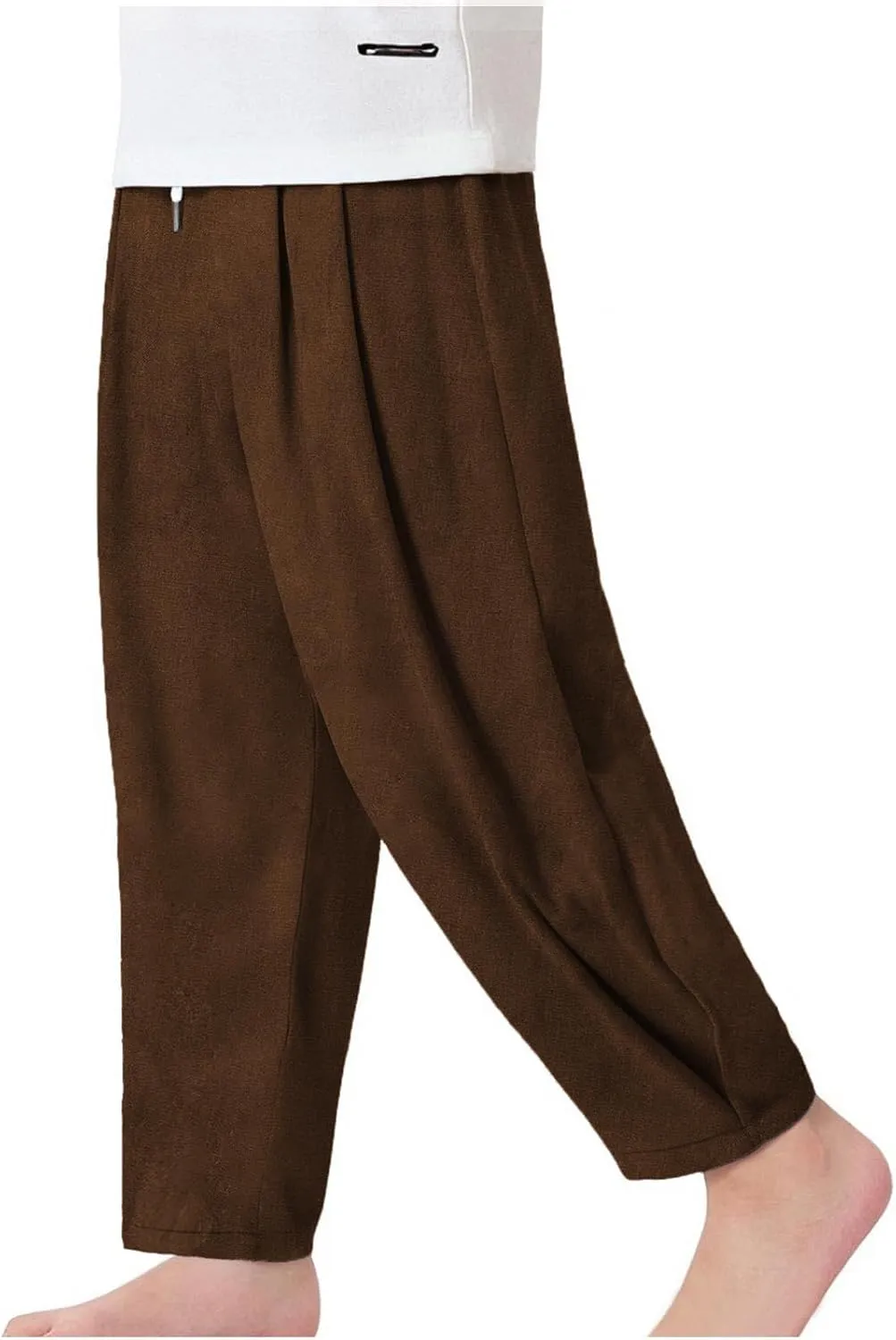 Girls Linen Harem Pants Summer Casual Loose Lightweight Solid Drawstring Vacation Palazzo Wide Leg Pants with Pockets