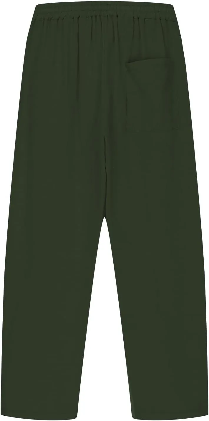 Girls Linen Harem Pants Summer Casual Loose Lightweight Solid Drawstring Vacation Palazzo Wide Leg Pants with Pockets