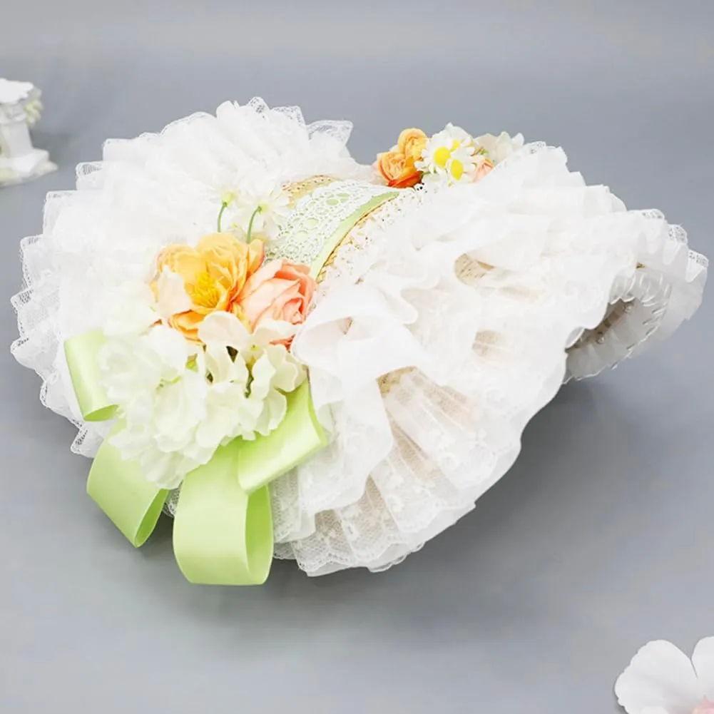 Girls Women Victorian Lolita Flat Bonnet Cap Tea Party Sun Hat Lace Bows Flower Ribbons Straw Hats