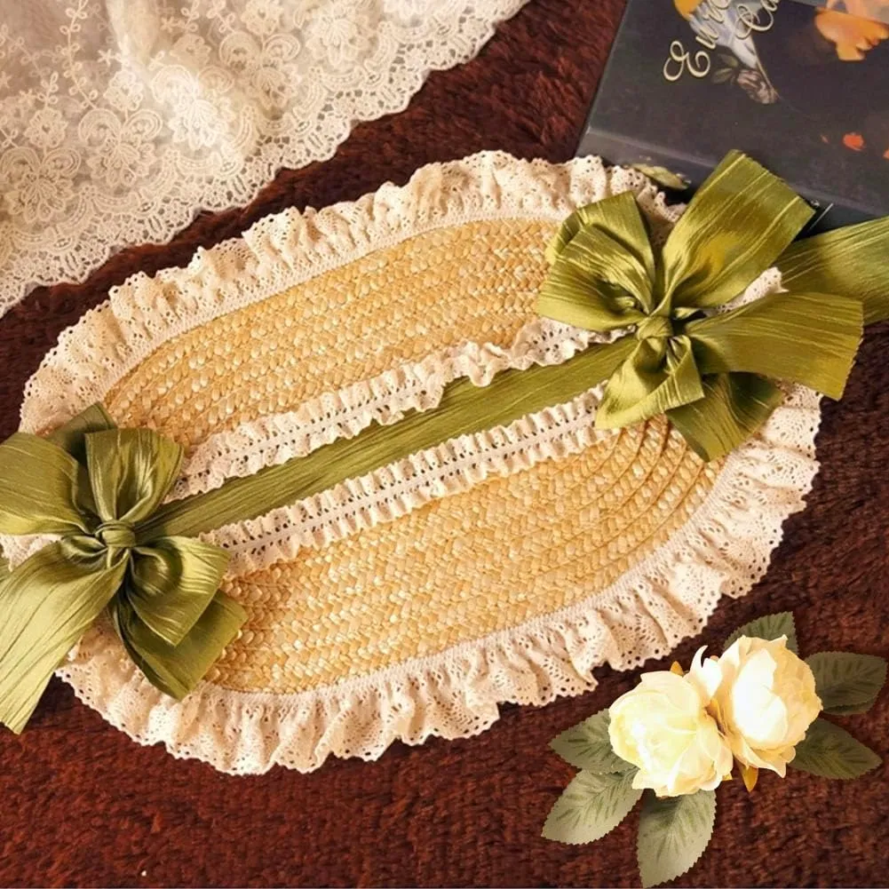 Girls Women Victorian Lolita Flat Bonnet Cap Tea Party Sun Hat Lace Bows Flower Ribbons Straw Hats