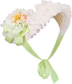Girls Women Victorian Lolita Flat Bonnet Cap Tea Party Sun Hat Lace Bows Flower Ribbons Straw Hats