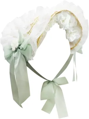 Girls Women Victorian Lolita Flat Bonnet Cap Tea Party Sun Hat Lace Bows Flower Ribbons Straw Hats
