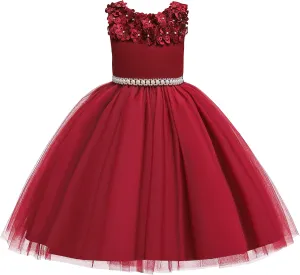 Glamulice Vintage Flower Girl Dress 3D Floral Tulle Pageant Dresses Kids Wedding Bridesmaid Formal Holiday Party Gown