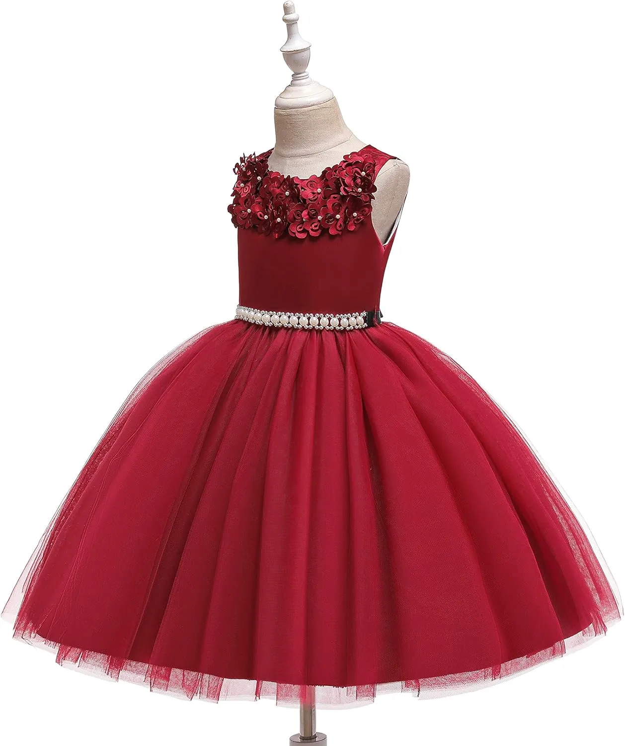 Glamulice Vintage Flower Girl Dress 3D Floral Tulle Pageant Dresses Kids Wedding Bridesmaid Formal Holiday Party Gown