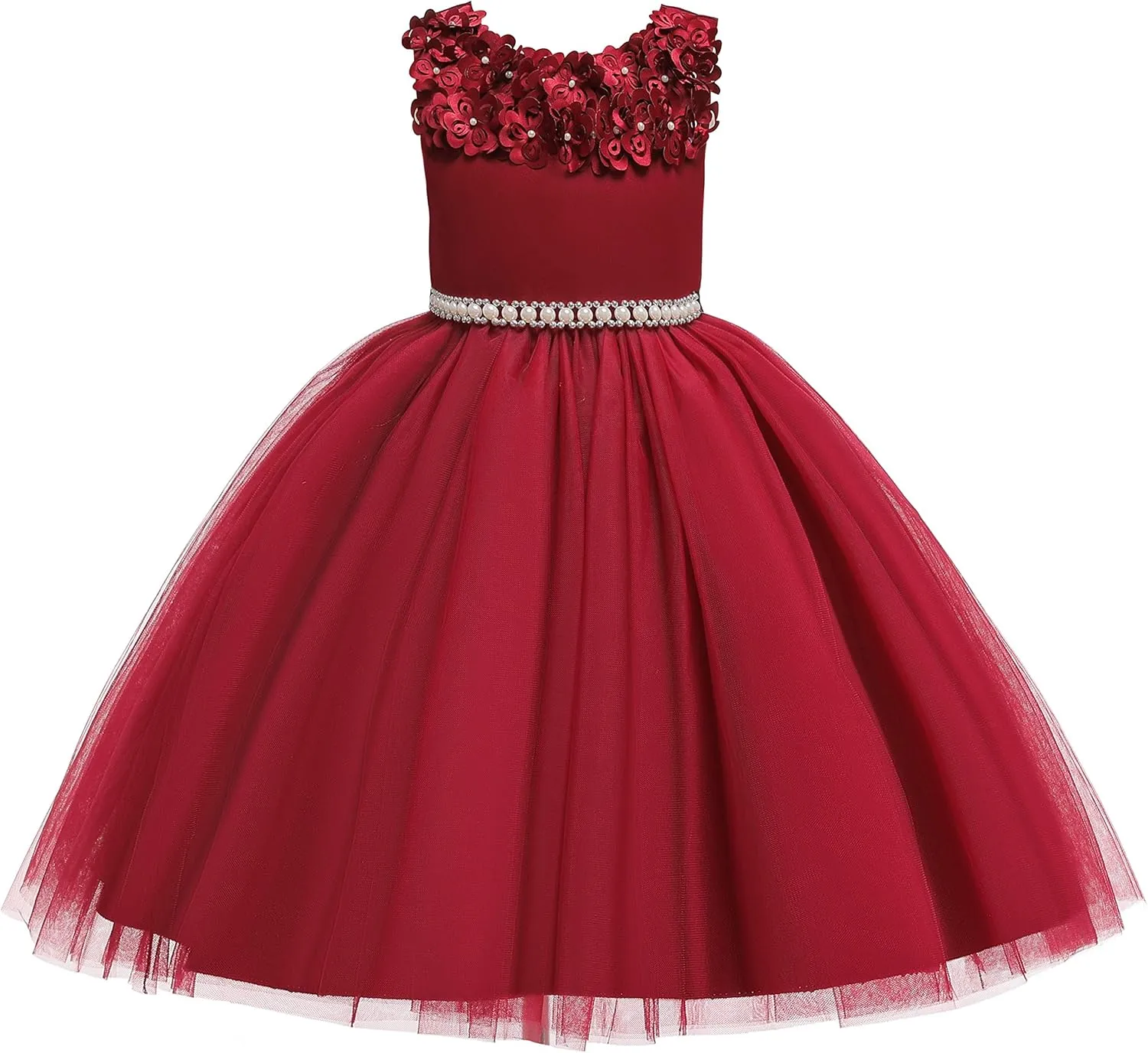 Glamulice Vintage Flower Girl Dress 3D Floral Tulle Pageant Dresses Kids Wedding Bridesmaid Formal Holiday Party Gown