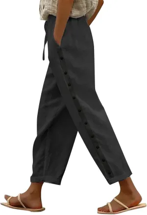GOKKILRW Womens Linen Beach Capris Lounge Cropped Pant Boho Vacation Palazzo Pants Elastic Waist Lightweight Causal Joggers