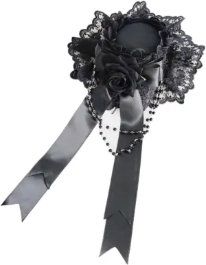 Gothic Hats for Women with Brims Victorian Head Wear Accessory Rose Hairclip Black