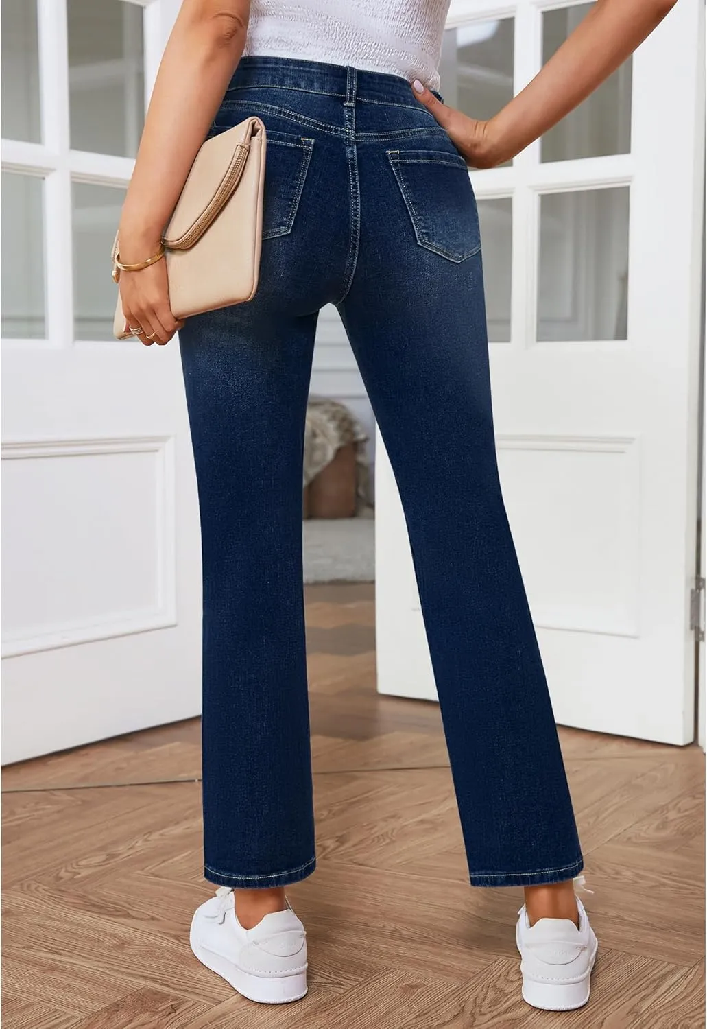 GRAPENT Jeans for Women High Waisted Distressed Straight Leg Ripped Jeans Stretchy Denim Pants Western Outfit 90s