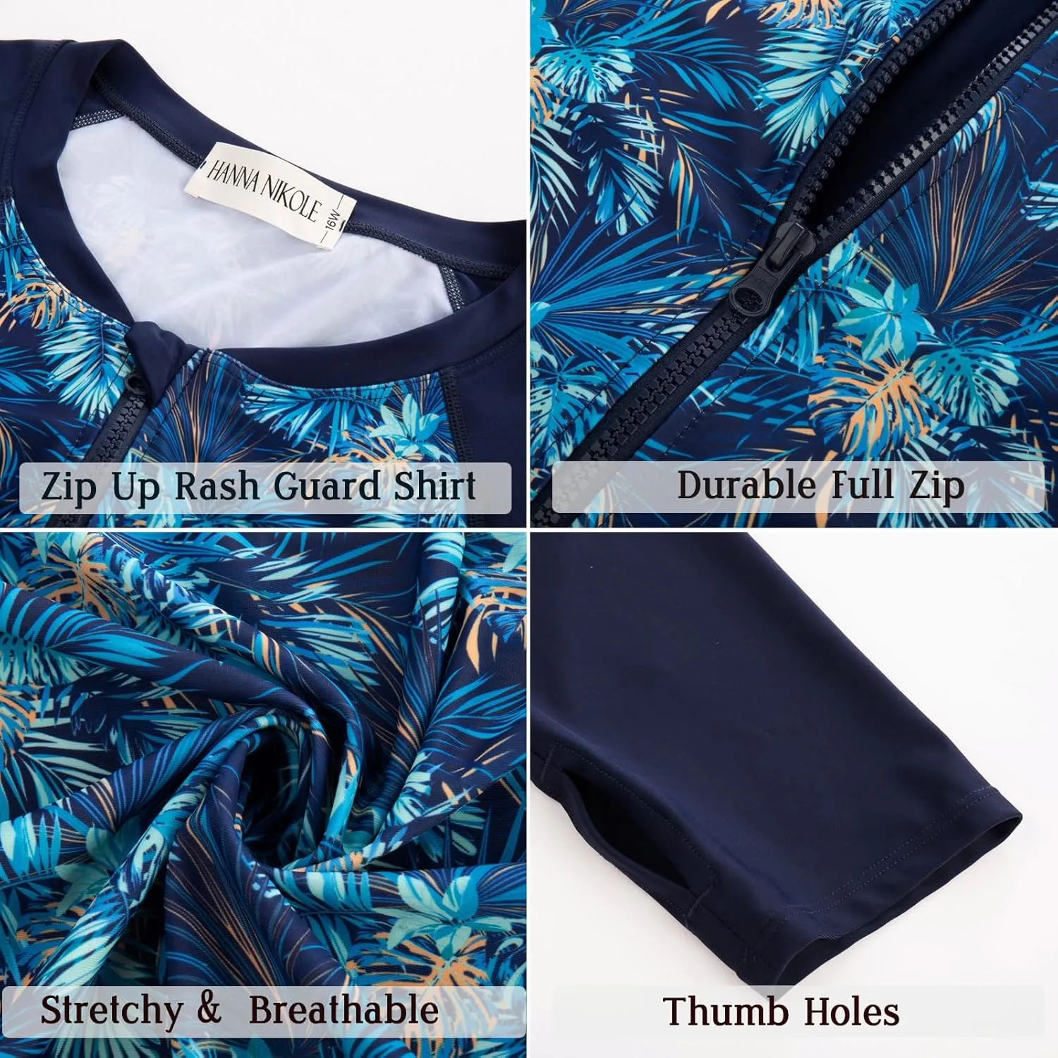 Hanna Nikole Women 3 Piece Rash Guard Long Sleeve Swimsuit Plus Size Modest Zipper UV Sun Protection Swim Shirt Shorts