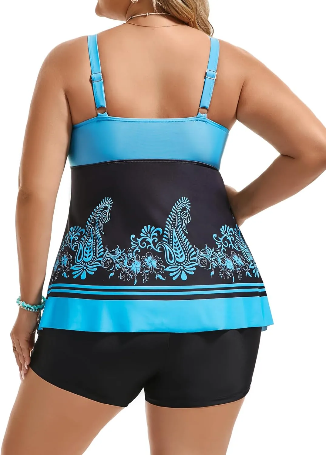 Hanna Nikole Women's Plus Size Tankini Swimsuits Twist Front Two Piece Bathing Suits with Shorts