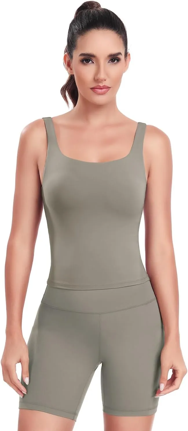 HeyNuts Zeal Bra Longline Classic U Back Medium Impact Wirefree Sports Bras, Workout Tank Tops with Removable Pads A-C Cups