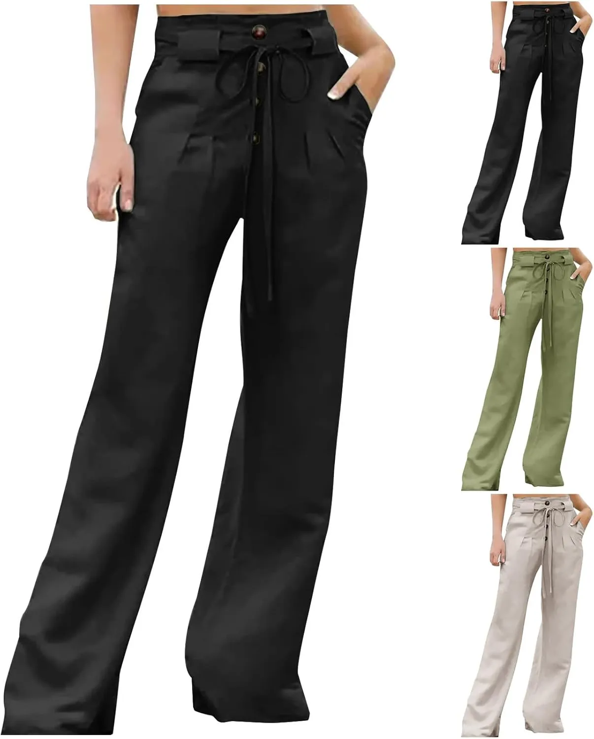 HGps8w Women's Suit Pants Elegant Pleated High Waisted Belted Straight Leg Office Pencil Pants Trousers with Pocket