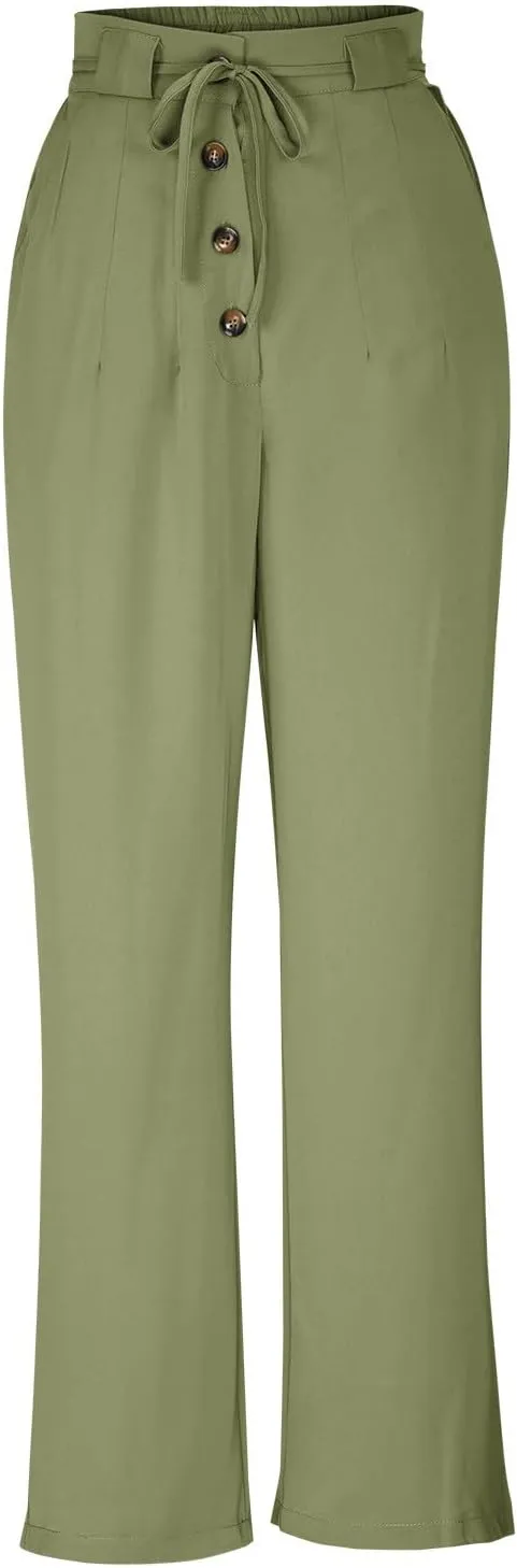 HGps8w Women's Suit Pants Elegant Pleated High Waisted Belted Straight Leg Office Pencil Pants Trousers with Pocket