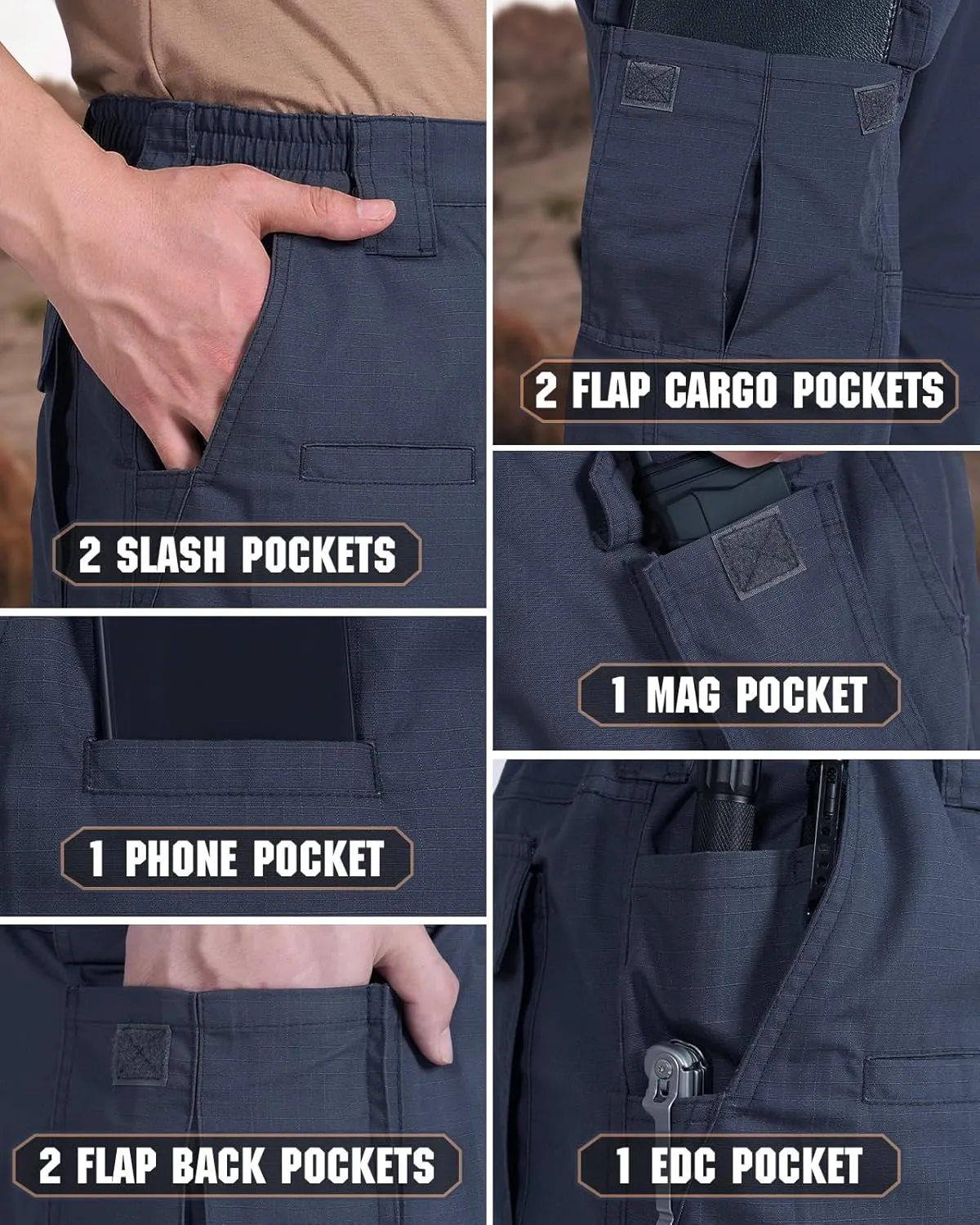 HISEA Men's Tactical Pants Ripstop Cargo Pants Relaxed Fit Outdoor Lightweight Work Hiking Pants with 9 Pockets