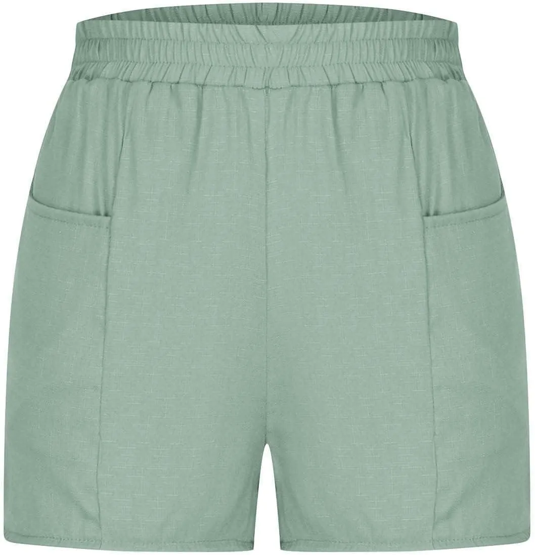 hlysgo Women's Shorts High Waisted Wide Leg Lounge Shorts Summer Loose Comfy Linen Shorts Solid Casual Shorts with Pockets