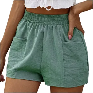 hlysgo Women's Shorts High Waisted Wide Leg Lounge Shorts Summer Loose Comfy Linen Shorts Solid Casual Shorts with Pockets