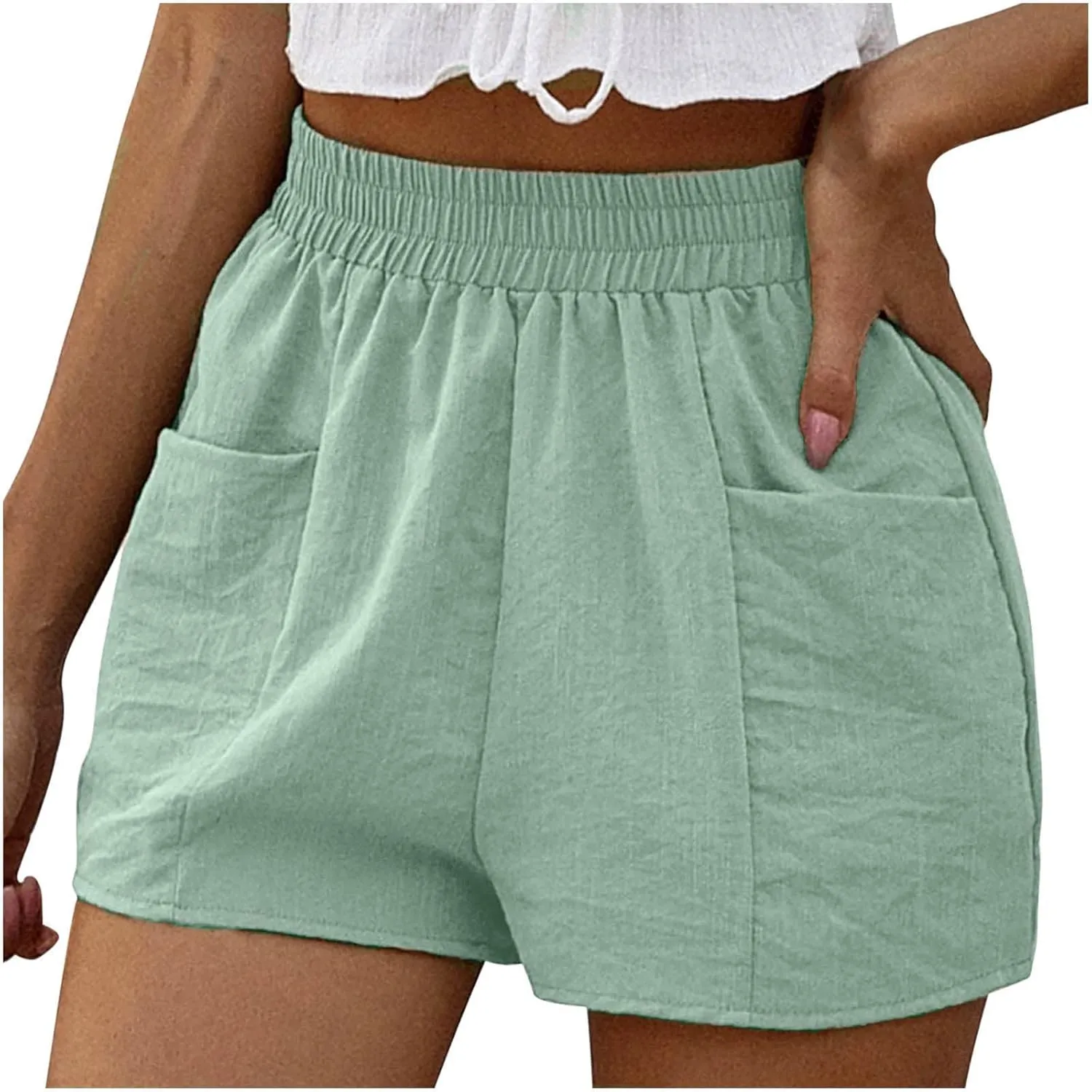 hlysgo Women's Shorts High Waisted Wide Leg Lounge Shorts Summer Loose Comfy Linen Shorts Solid Casual Shorts with Pockets