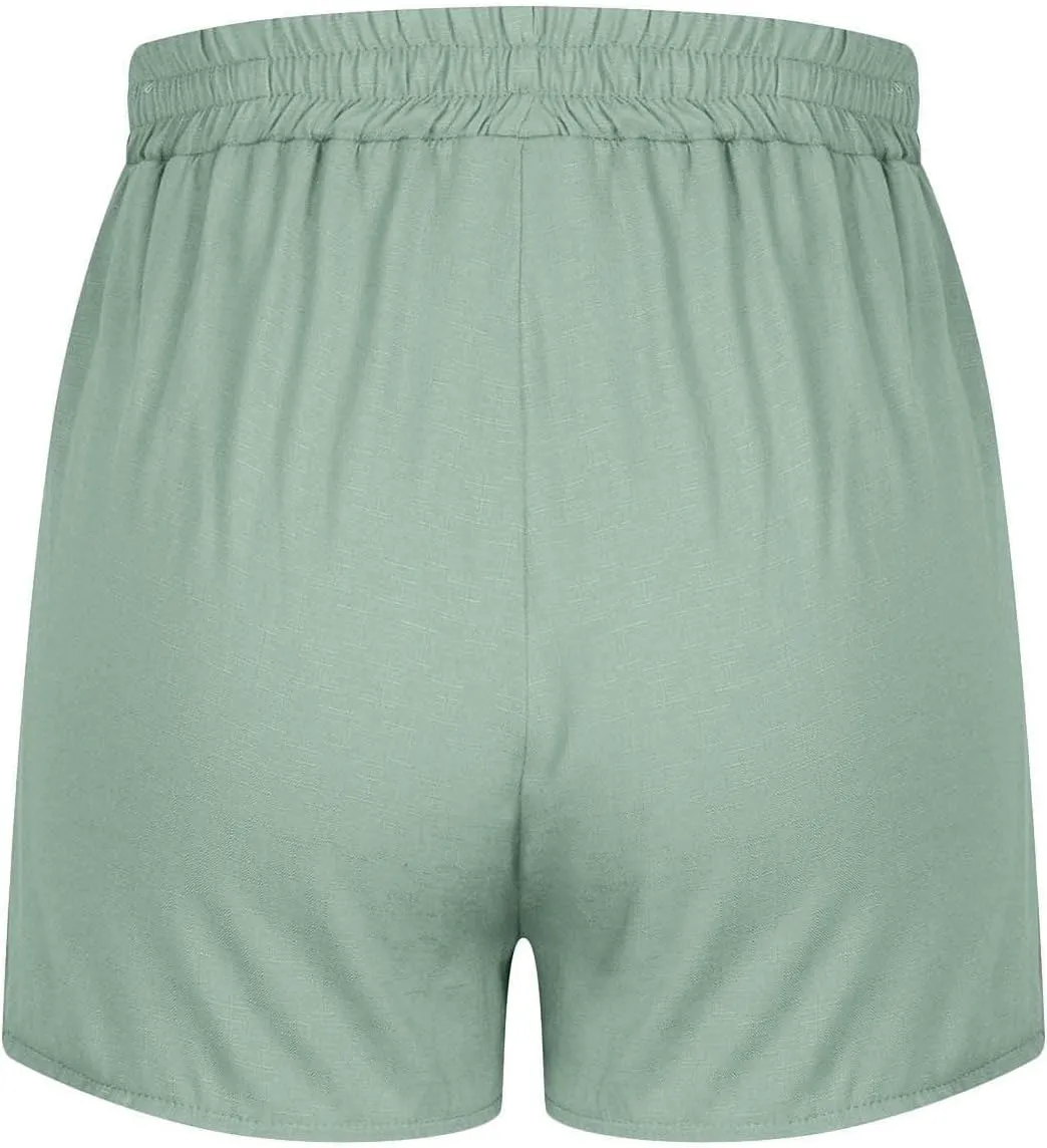 hlysgo Women's Shorts High Waisted Wide Leg Lounge Shorts Summer Loose Comfy Linen Shorts Solid Casual Shorts with Pockets