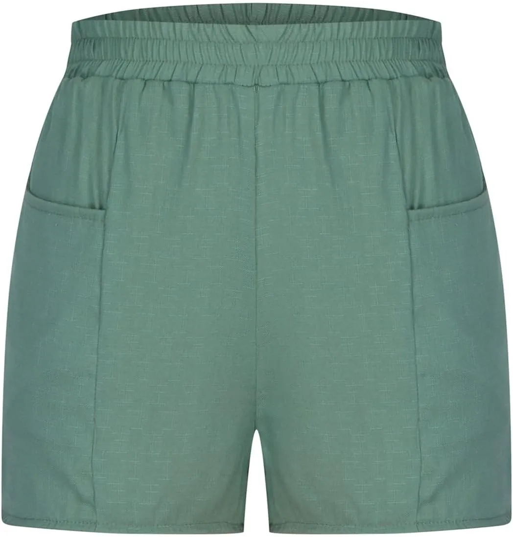 hlysgo Women's Shorts High Waisted Wide Leg Lounge Shorts Summer Loose Comfy Linen Shorts Solid Casual Shorts with Pockets