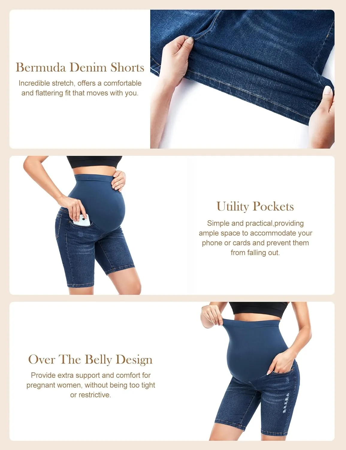 HOFISH Women's Maternity Denim Shorts Over The Belly Stretchy Comfy Jean Shorts Pants Casual Workout Pregnancy Shorts