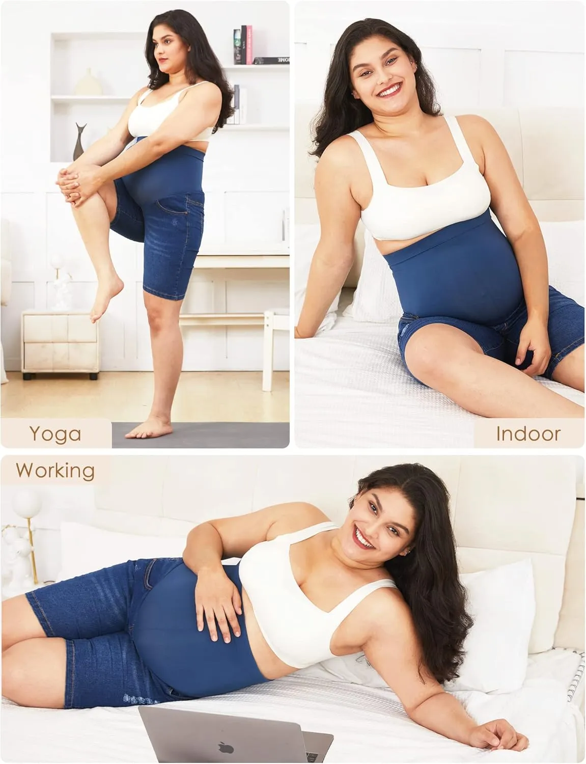 HOFISH Women's Maternity Denim Shorts Over The Belly Stretchy Comfy Jean Shorts Pants Casual Workout Pregnancy Shorts