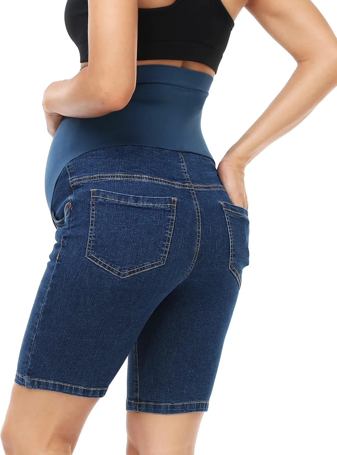 HOFISH Women's Maternity Denim Shorts Over The Belly Stretchy Comfy Jean Shorts Pants Casual Workout Pregnancy Shorts