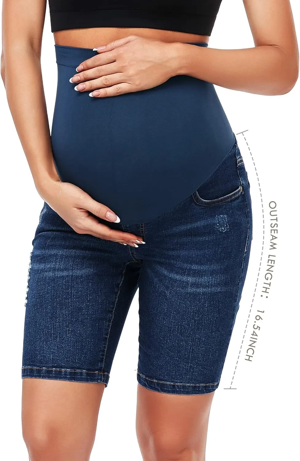 HOFISH Women's Maternity Denim Shorts Over The Belly Stretchy Comfy Jean Shorts Pants Casual Workout Pregnancy Shorts