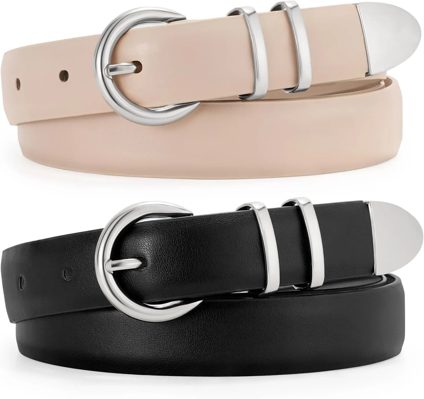 JASGOOD 2 Pack Women's Leather Belts with Gold Buckle Fashion Leather Waist Belt Elegant Ladies Belts for Jeans Dress