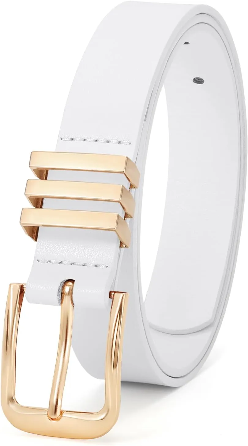 JASGOOD 3 Pack Women's Leather Belts Ladies Fashion Leather Belts for Jeans Pants Dress with Gold Buckle