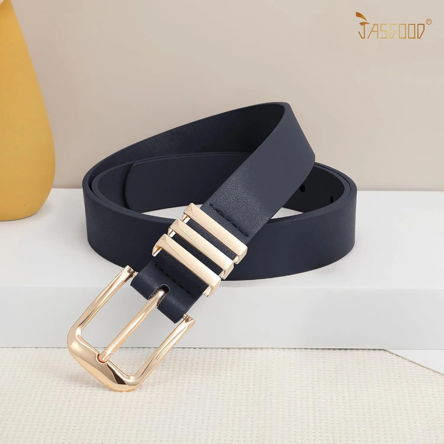 JASGOOD 3 Pack Women's Leather Belts Ladies Fashion Leather Belts for Jeans Pants Dress with Gold Buckle