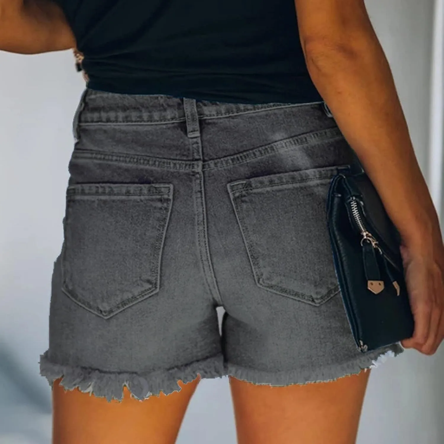 Jean Shorts for Women High Waisted Stretchy Distressed Denim Shorts Ripped Frayed Raw Hem Summer Casual Shorts