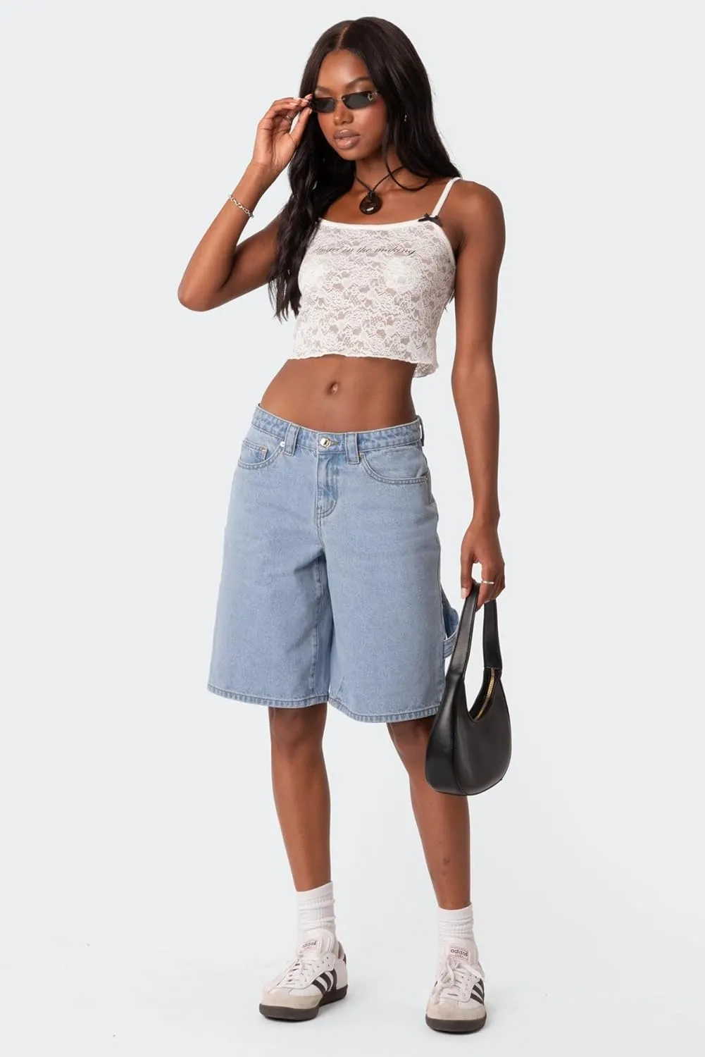 Jean Shorts Women Knee-Length Denim Short Summer High Waist Jean Bermuda Short Y2k Straight Leg Short with Pocket