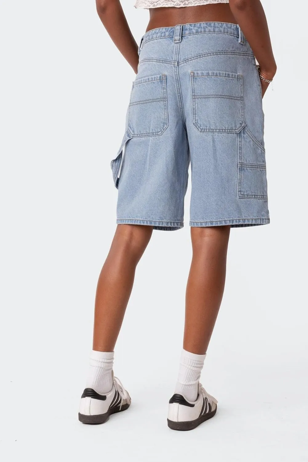 Jean Shorts Women Knee-Length Denim Short Summer High Waist Jean Bermuda Short Y2k Straight Leg Short with Pocket