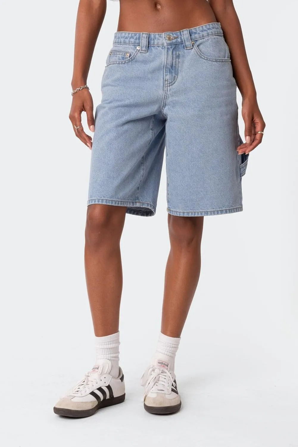 Jean Shorts Women Knee-Length Denim Short Summer High Waist Jean Bermuda Short Y2k Straight Leg Short with Pocket