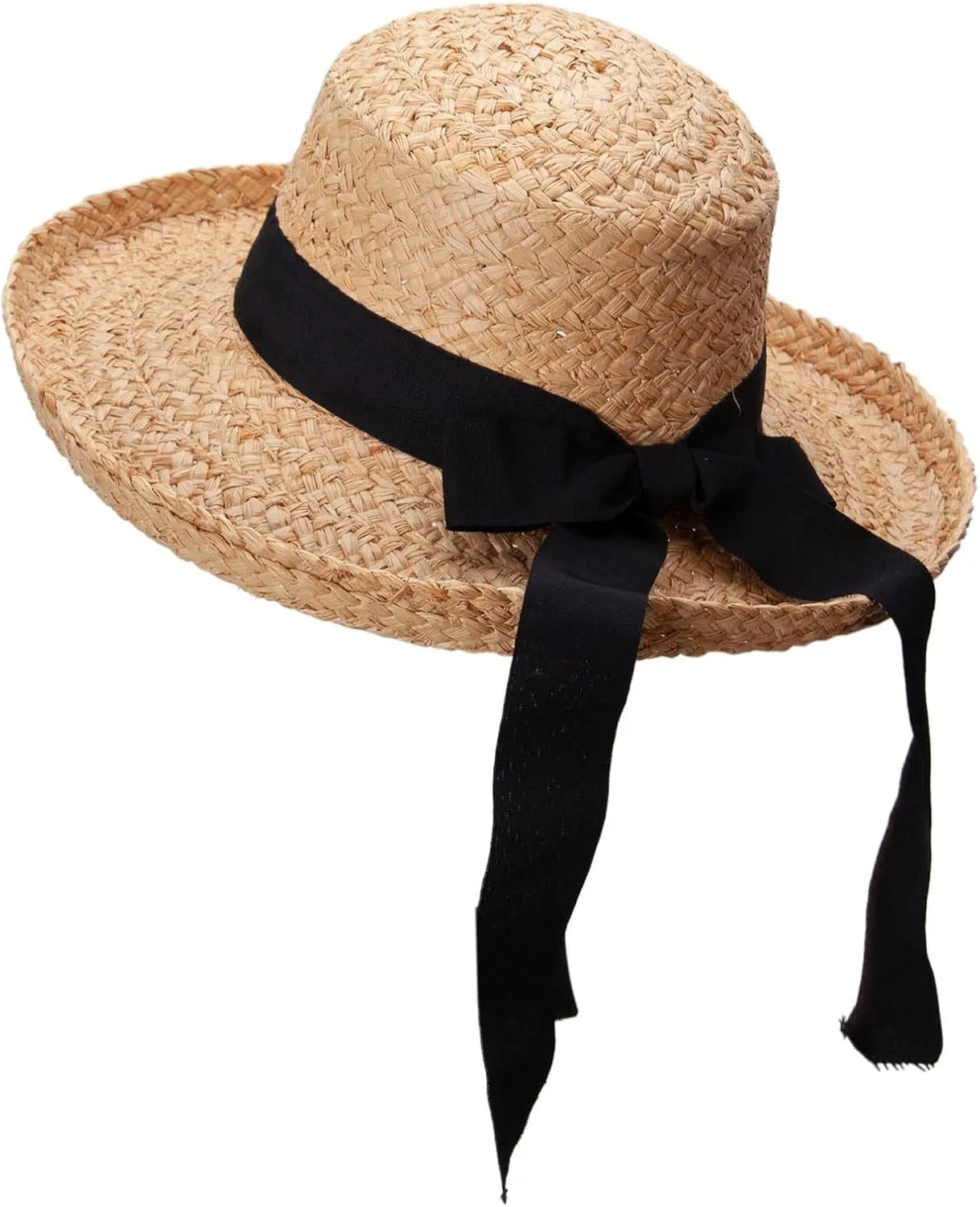 Jeanne Simmons Raffia Wide Braid Black Ribbon Band Hat
