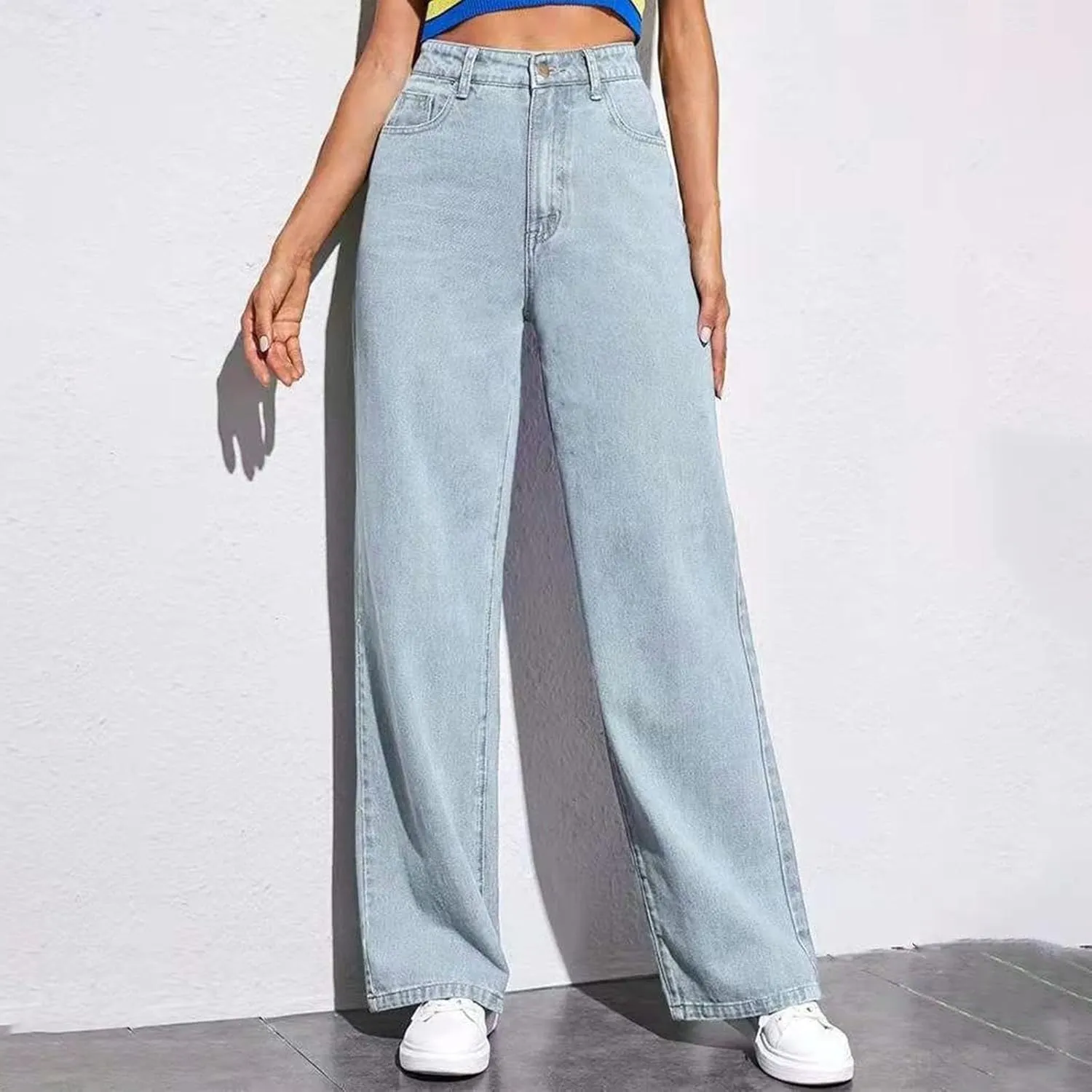 Jeans Women Sweatpants That Look Like Jeans High Waisted Straight Wide Leg Boyfriend with Pockets Jeans Denim Pants
