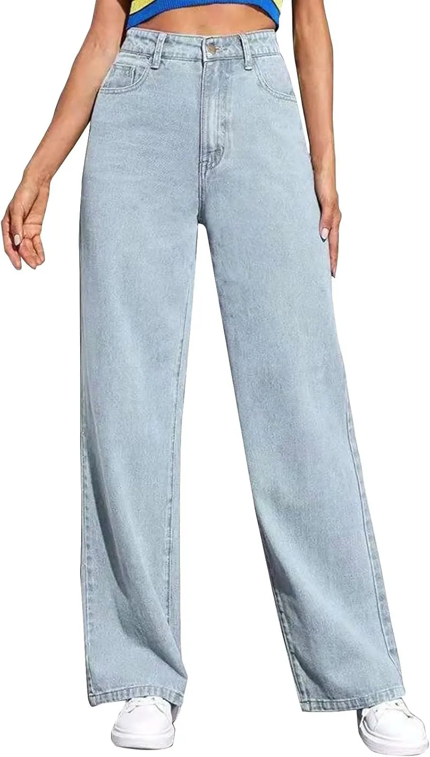 Jeans Women Sweatpants That Look Like Jeans High Waisted Straight Wide Leg Boyfriend with Pockets Jeans Denim Pants