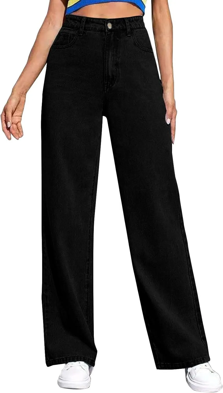 Jeans Women Sweatpants That Look Like Jeans High Waisted Straight Wide Leg Boyfriend with Pockets Jeans Denim Pants