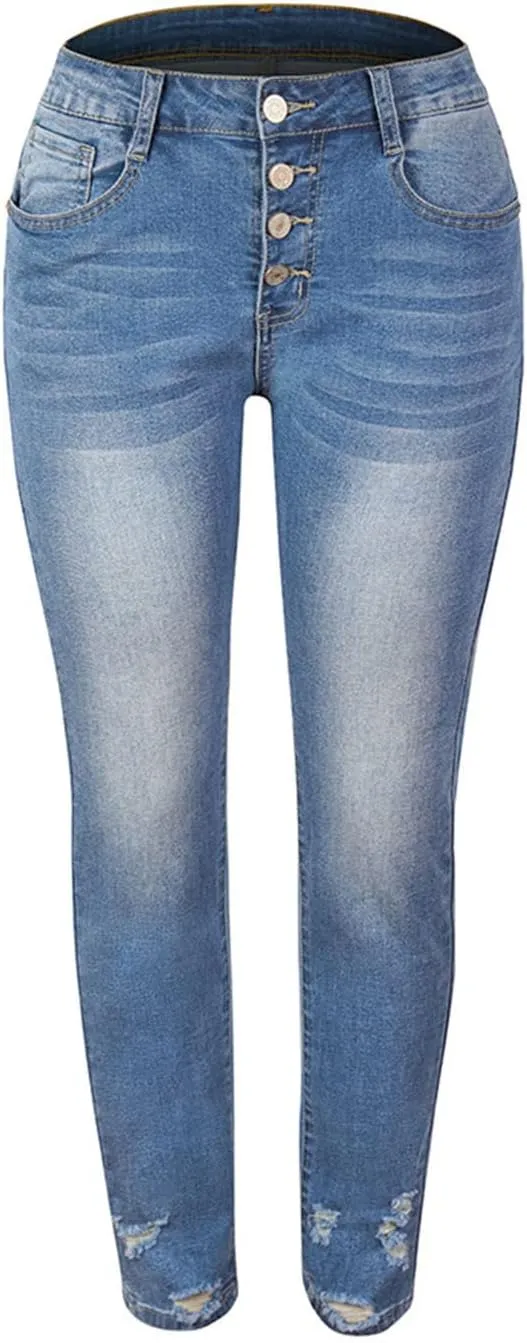Jeggings for Women High Waisted Buttoned up Denim Pants Trendy Skinny Ankle Jeans Totally Shaping Frayed Jeans