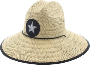 JFH Pierside Texas Ranger Lone Star Wide Brim Straw Sun Hat w/Chin Cord (S Star Patch)